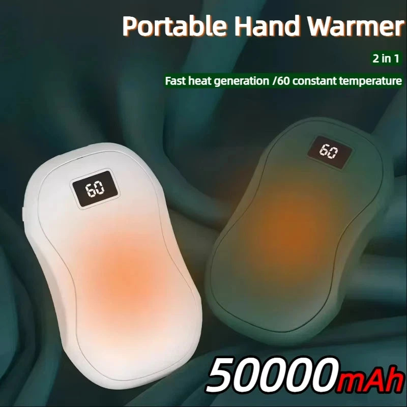 Chauffe Main Portable 50 000mAh avec grande capacité , affichage numérique , chauffage rapide , sécurisé , chaleur double face , idéal pour vos moment de fraicheur